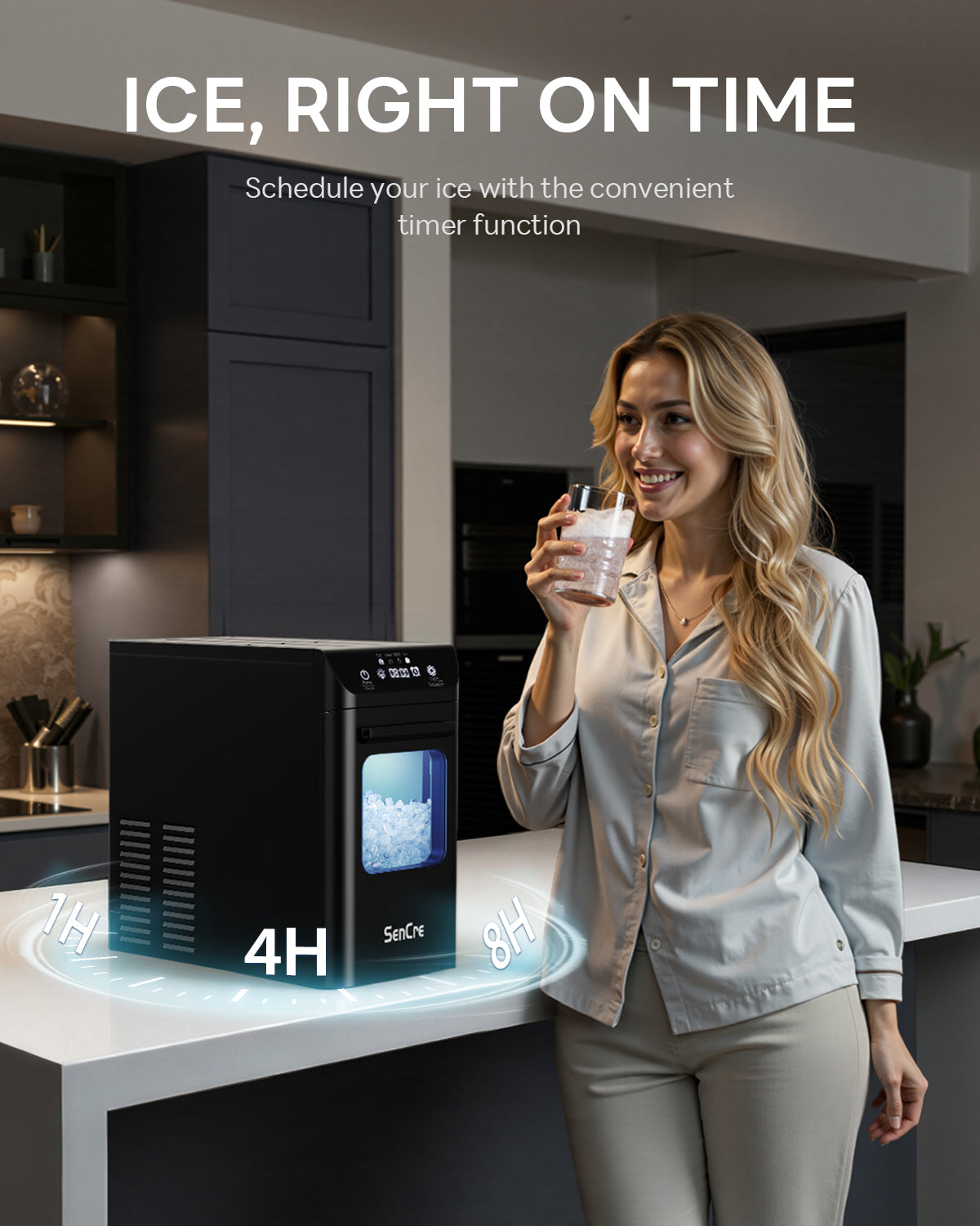 Nugget Ice Maker 44lbs/Day Countertop Ice Maker, Ice Makers with Self-Cleaning & Timer, One-Click Operation, Chewable Ice Pebble Ice Maker Machine with Scoop&Basket for Home/Kitchen/Office