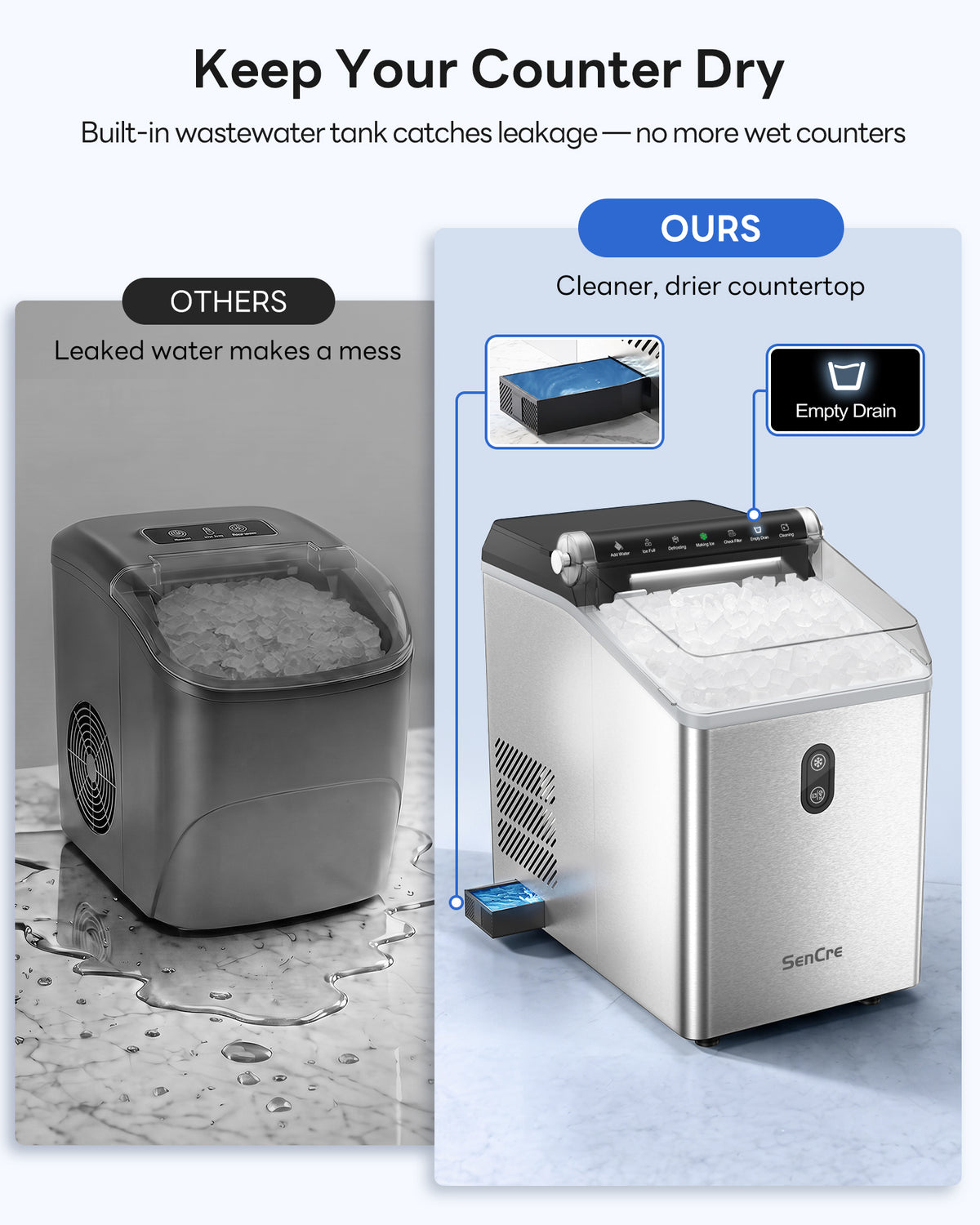 Nugget Ice Maker Countertop,55LBS/Day Ready in 4 Mins, Stainless Steel