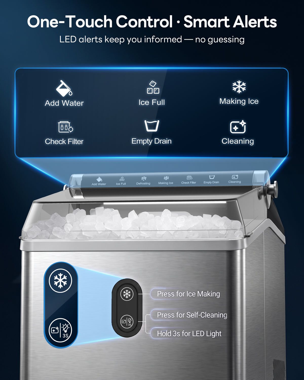 Nugget Ice Maker Countertop,55LBS/Day Ready in 4 Mins, Stainless Steel