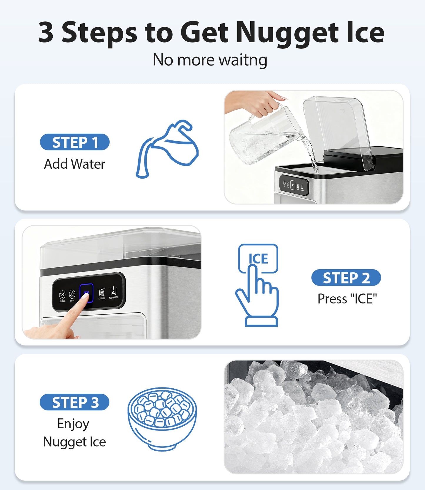 Nugget Ice Maker 40lbs/Day, Countertop Ice Maker Soft Chewable Ice